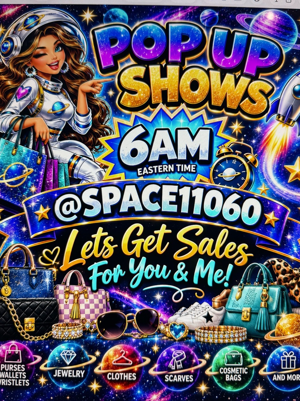 Pop Up Shows Poster - Purple & Gold Space Theme